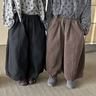 佳叶童品2026儿童秋季新款洗褪做旧阔腿裤男女宝宝森系复古九分裤