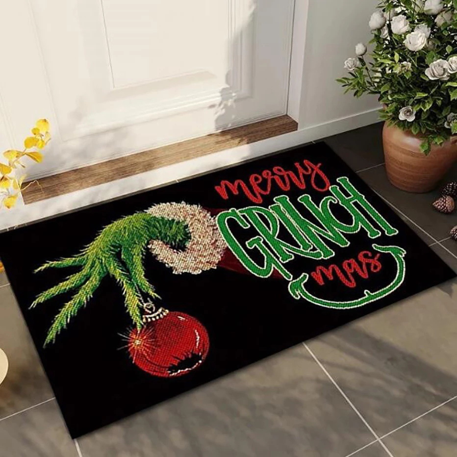 Nueva alfombra de puerta Grinch de Navidad Estera decorativa de Nochebuena Alfombra de piso de la generación del pelo del Amazonas Alfombra de piso