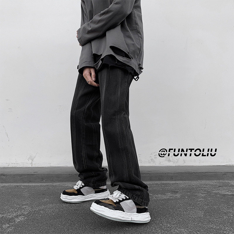 Jeans negros para hombres primavera y otoño nuevos pantalones rectos jóvenes casuales sueltos pantalones de estilo americano marca de moda pantalones de trabajo