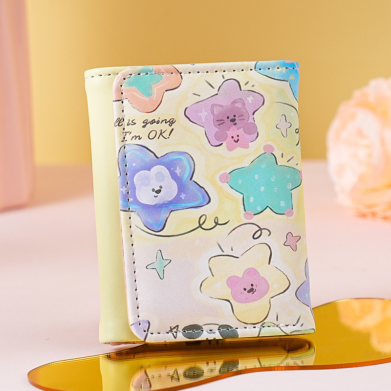 Nuevo estilo simple graffiti de color corto nicho lindo diseño de mujer plegable compacto multi-tarjeta cartera triple plegable