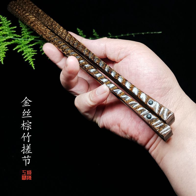 Golden silk palm bamboo 95 Folding fan manual Shan Gu Rice paper Fan Chinese style Wenwan Fan