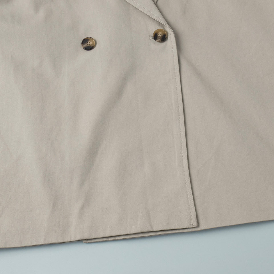Áo khoác trench coat nữ dáng dài cổ ve, thắt eo phối đai, tay dài — Kaki chi tiết 11