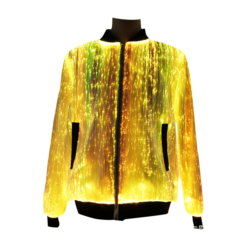 Amazon Led Fiber Optic Colorful Luminous Jacket Fiber Optic Clothing Street Dance Clothing Glow-In-The-Dark Baseball Uniform