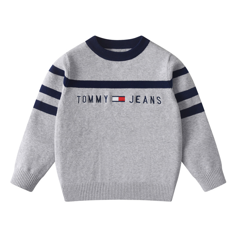 秋の新多用途ラウンドネックボーイズプルオーバーセーター 2025 子供のセーター単層綿糸刺繍文字トレンド|undefined