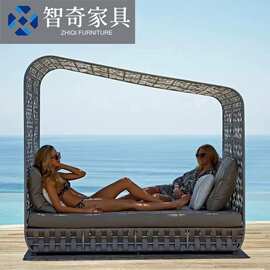 户外露台泳池藤编躺床别墅庭院沙发酒店度假村休闲日光浴躺椅家具
