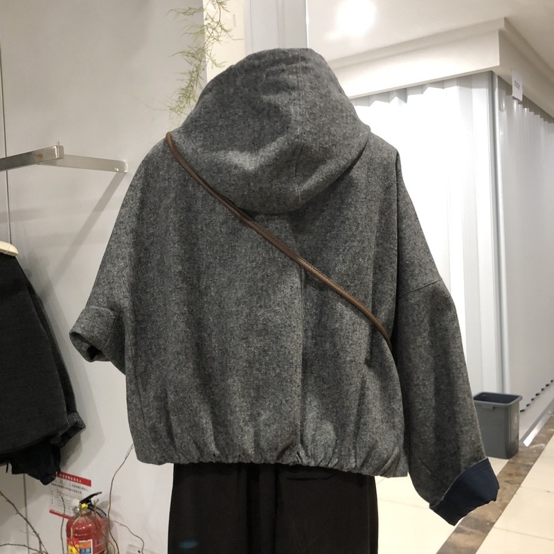 撞色连帽单排扣毛呢外套女2025秋季新款韩版宽松休闲上衣潮ZM6631|undefined