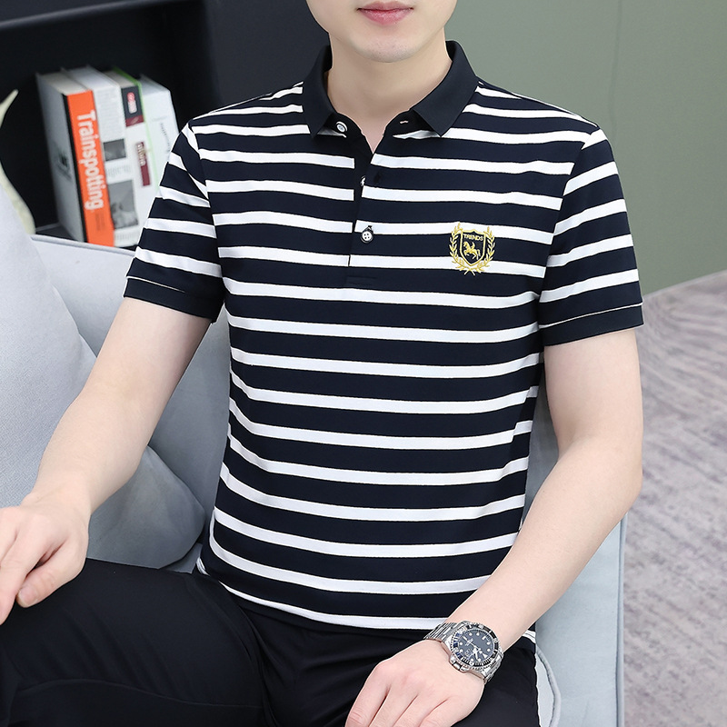 Men's striped short sleeve T-shirt Polo base shirt men's casual half sleeve new men's T-shirt jacket wholesale