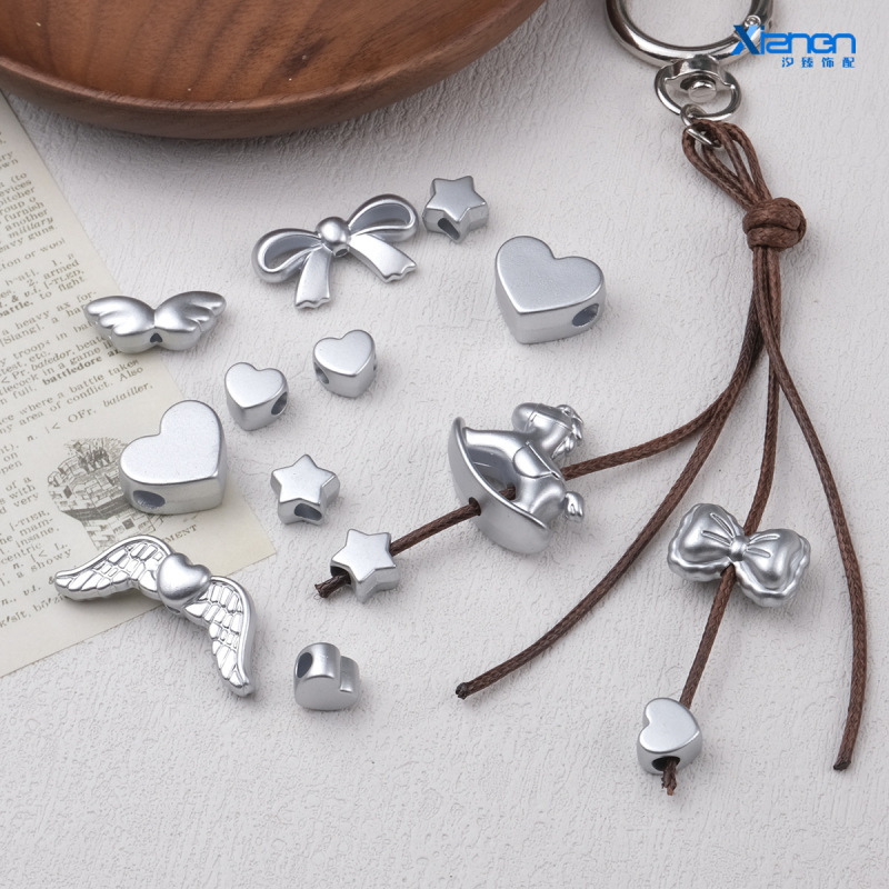 Silver Perforated Beads, Winged Horse, Heart, Star, Frosted Straight-Hole Beads, Phone Chain, Bracelet DIY Jewelry Accessories