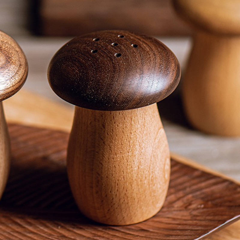 Caja de palillos de dientes caseros de madera sólida creativa de alta calidad, caja de palillos de dientes de hongo de nuez negra, estilo japonés de alto valor