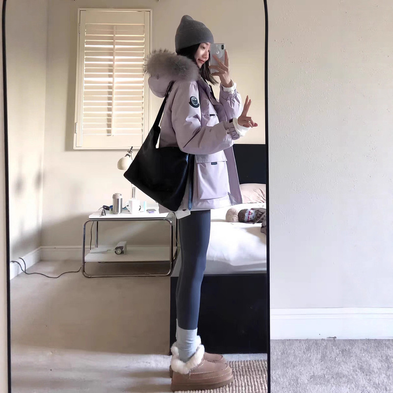 Ice Crystal Purple Workwear Parka with Large Fur Collar down Jacket for Women 2025 Winter New Loose Thickened White Duck down Coat