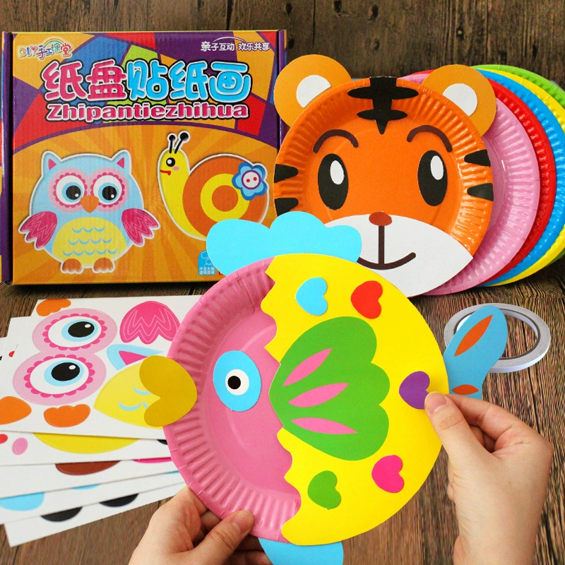 Малый класс Средний класс Художественный район Детский сад DIY Творческая паста ручной работы Домашняя цветная бумажная тарелка Наклейка Материал Пакет