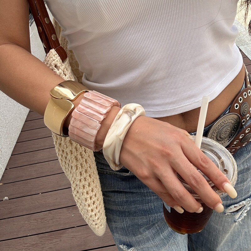 European and American Pink Resin Open Bracelet Irregular Geometric Smudged Resin Bracelet Cross-Border Exaggerated Hand Jewelry for Women