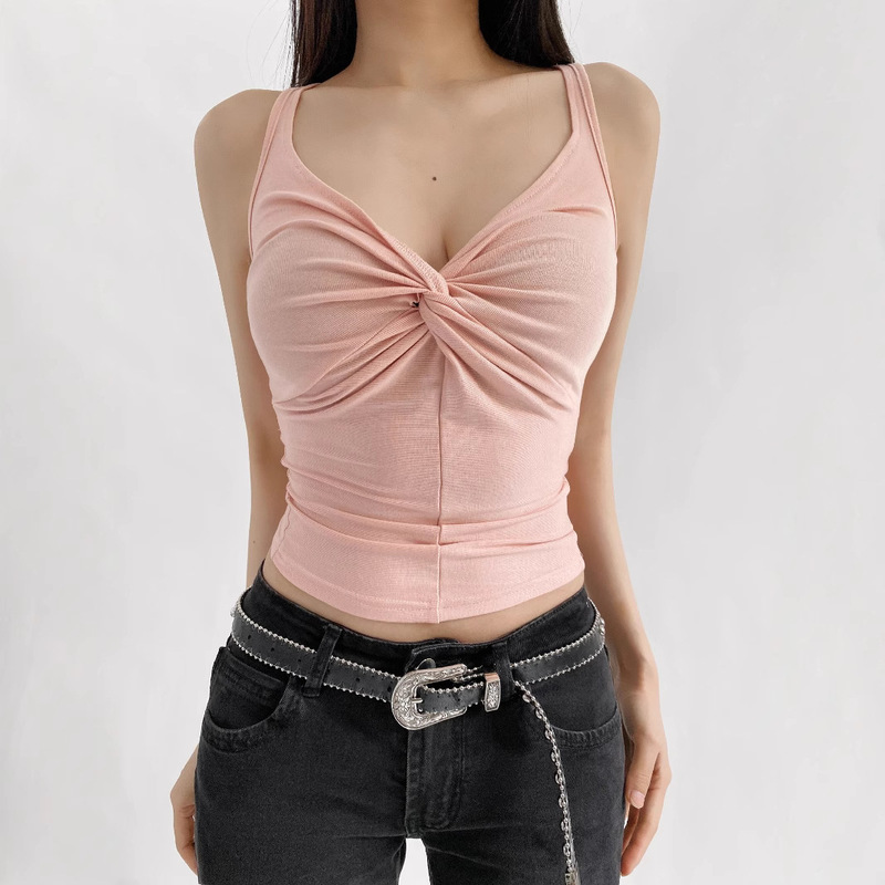 Pure Desire Sexy V-Neck Twisted Halter Back Strap Women's Summer Beauty Back Lace Hollow Hot Girl Body Revealing Top