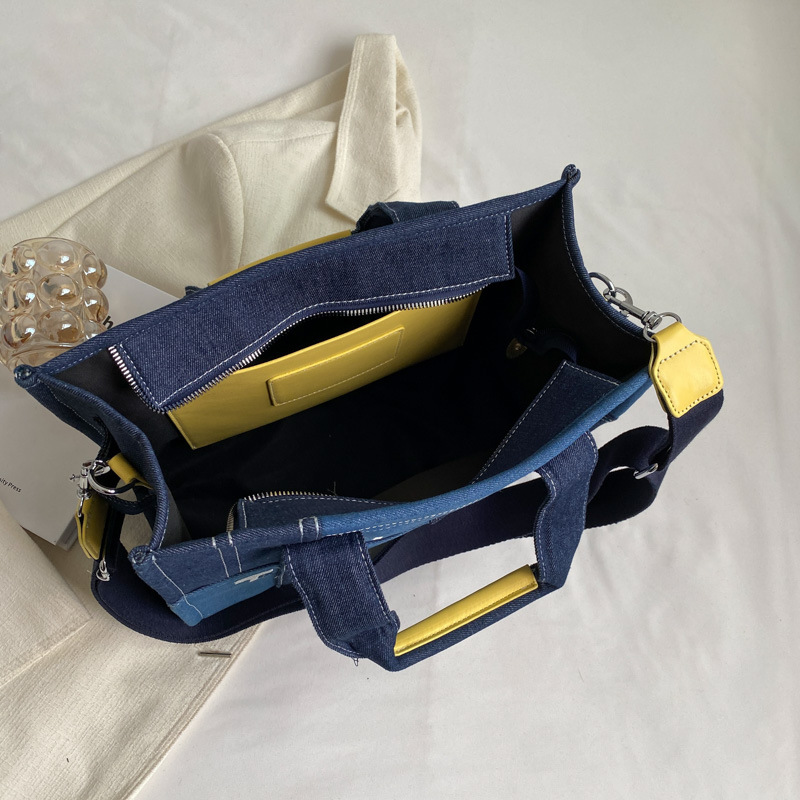 Bolso de lona vaquera de estilo europeo y americano, bolso bandolera versátil y a la moda, bolso tote de gran capacidad para mujer. image 5