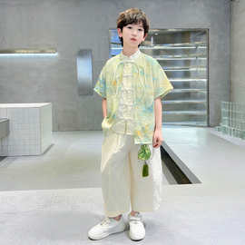 儿童装男童夏季汉服套装2026新款古风夏装短袖唐装男孩中国风潮装