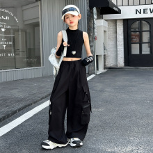 女童潮酷街舞套装夏季女孩时尚韩版背心工装裤儿童嘻哈运动两件套