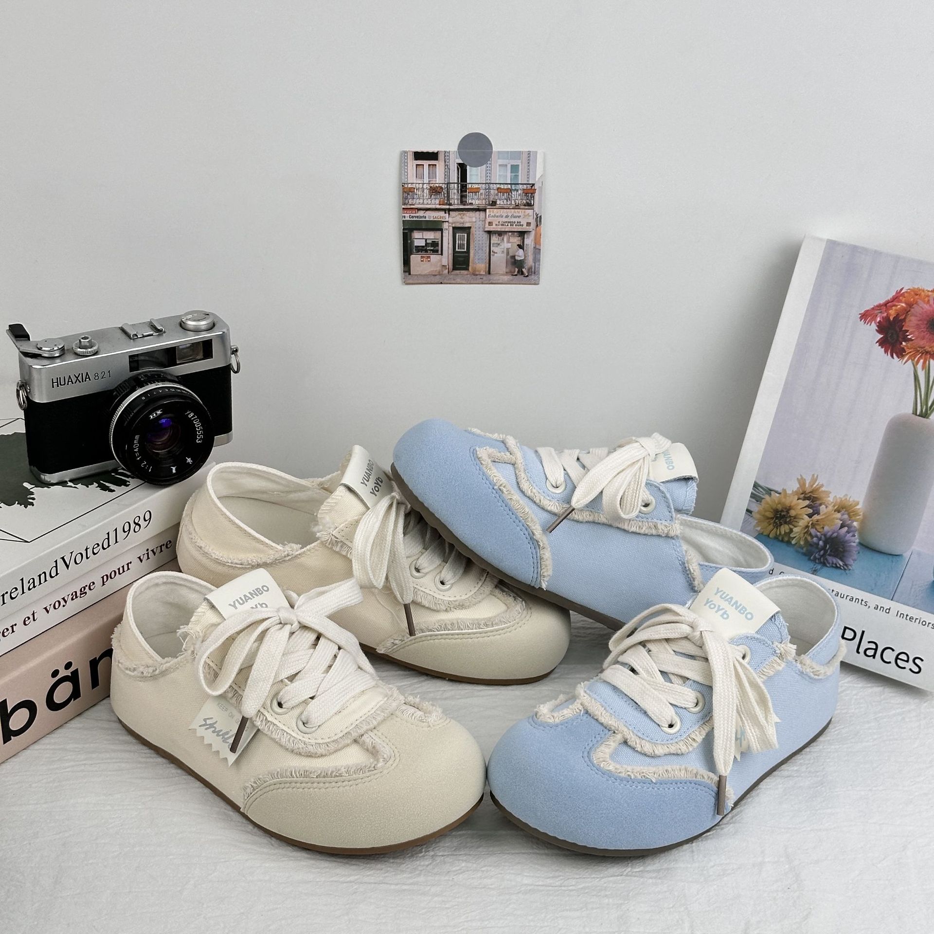 Yuanbo universal nicho zapatos de skate para mujeres 2025 nuevos zapatos de lona de verano un pedazo delgado dos zapatos para el cabello