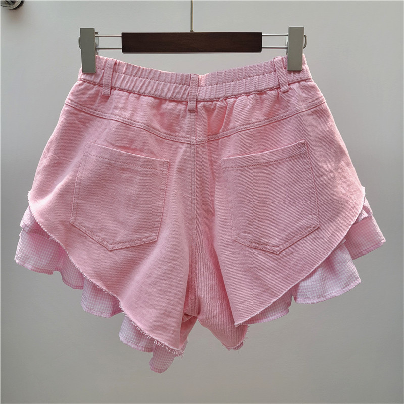 Pantalón Corto de Denim Doble Capa Denim de Poliéster, Talle Alto para Mujer image 2
