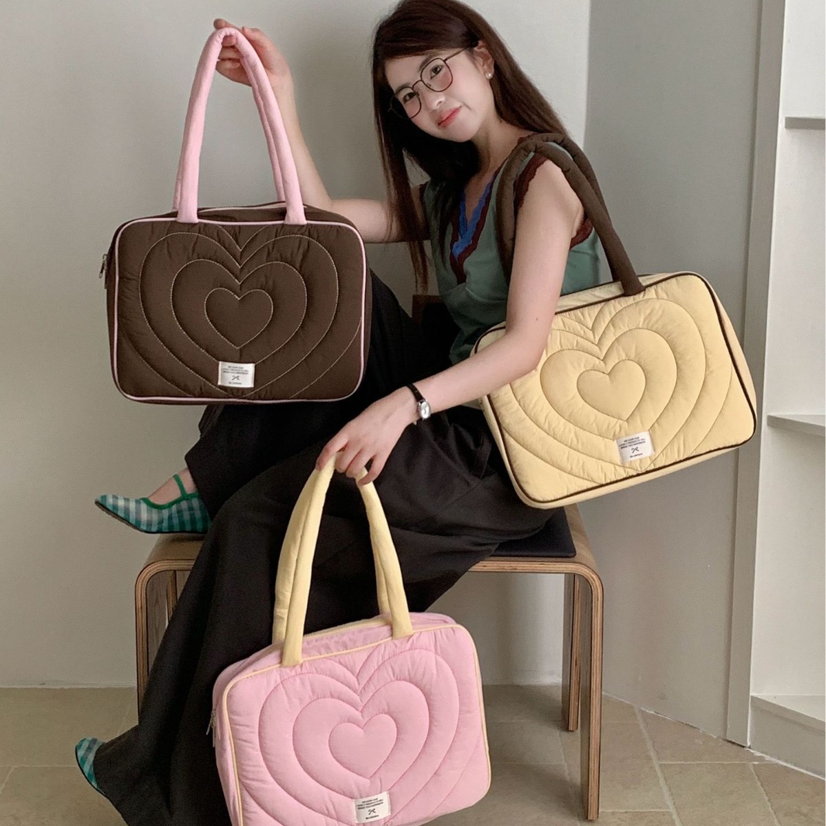 New Korean ins quilted embroidered heart-shaped laptop bag suitable for MacBook and Huawei 15.6inch