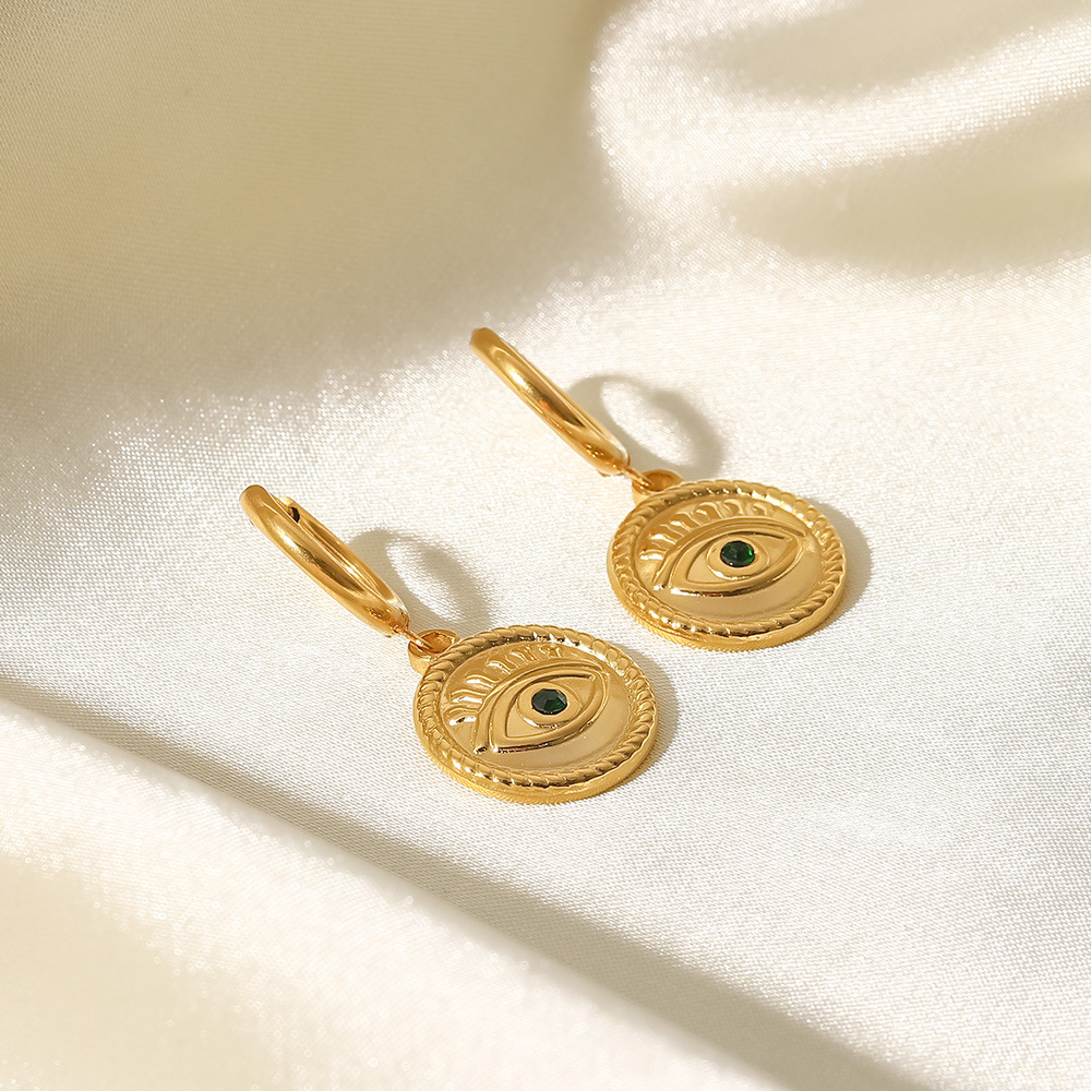 Fashion Eye Stainless Steel Drop Earrings Gold Plated Artificial Gemstones Stainless Steel Earrings