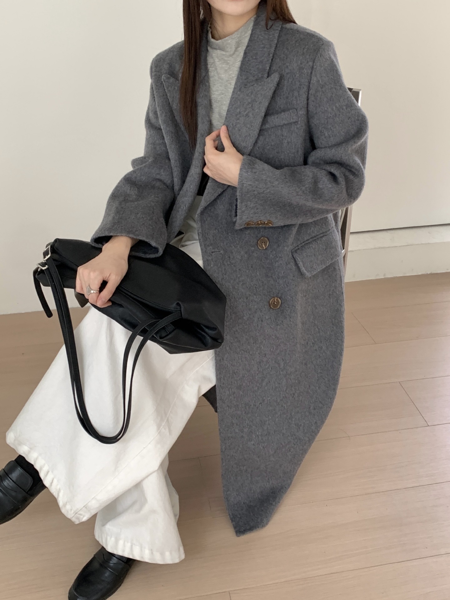 【3008高級感ゆるい気質正肩スーツ復古ウールコート小衆フランス中長タイプ女性コート