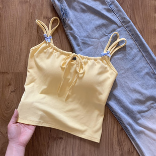 Fitted top with cups with bow, cute underwear as outerwear, T-shirt sleevless