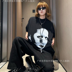 パリBの正しいバージョン25S新カップルモデルMuisc限定純綿ラウンドネック万能ポートレート半袖Tシャツ