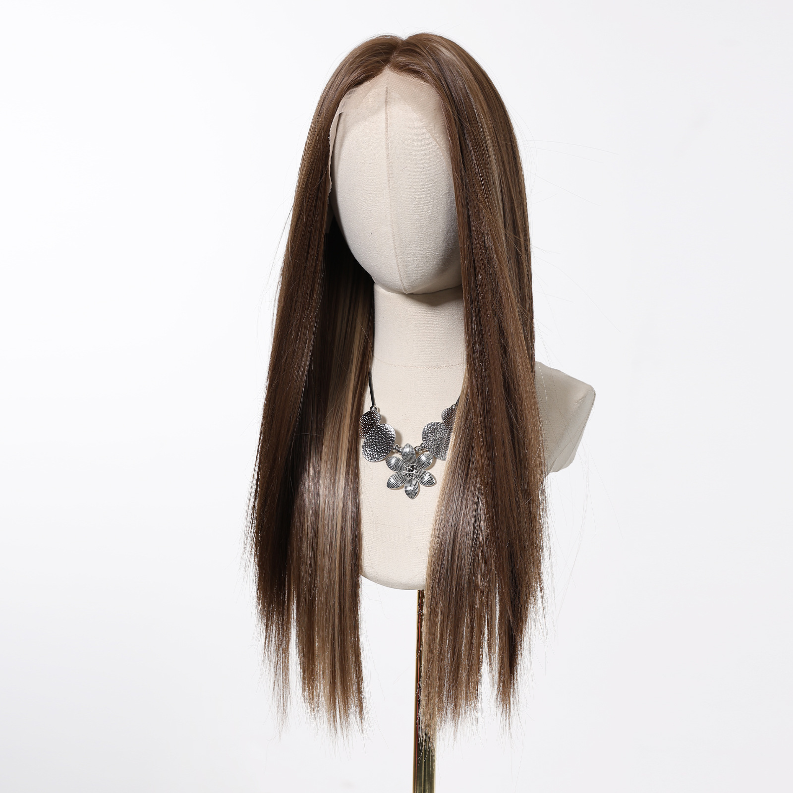 Peluca de encaje degradado de estilo europeo y americano 13*6 área grande con costura libre, pelo largo y liso, gancho de mano transpirable, gorras de malla, cubierta completa