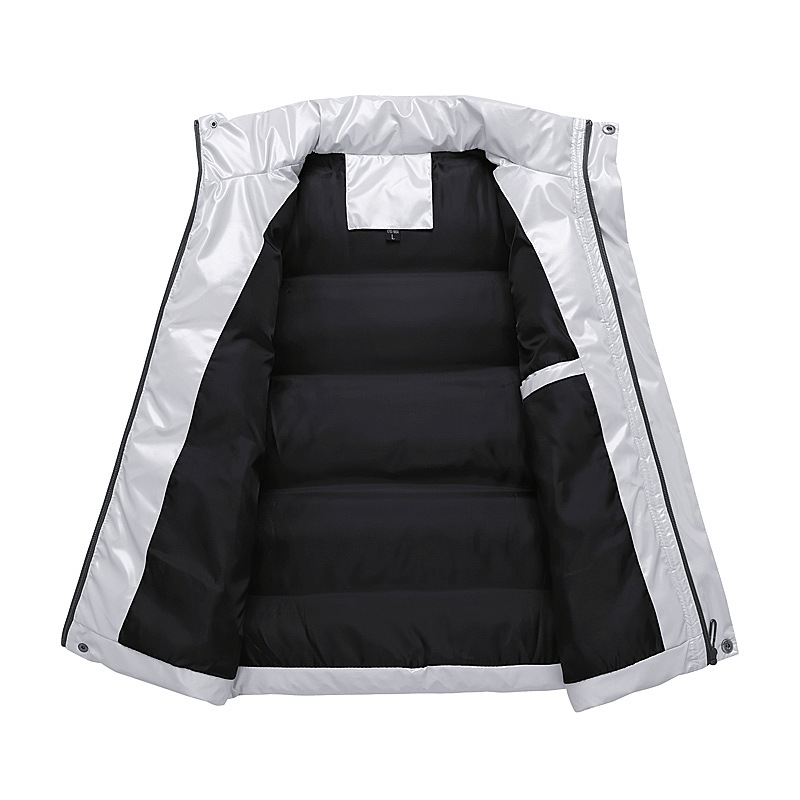 Herren Wintermode Weste Stehkragen Slim Fit Leichte Freizeitjacke ohne Ärmel für Jugendliche (Silbergrau, Schwarz)_voghion.com