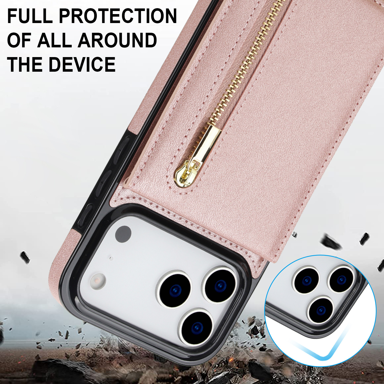 Funda para Teléfono con Soporte Cruzado y Cremallera, Compatible con iPhone 17 Pro, Ranura para Tarjetas para Apple 16, Funda de Cuero de Color Sólido para Samsung S25FE
