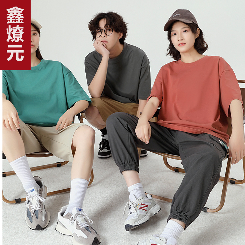 Summer cotton short sleeve T-shirt with a round collar