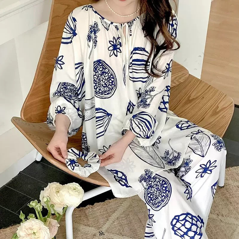 Cotton Silk 2026 New Style Pajamas for Spring and Autumn, Plus-Size Women's Set, Anti-Exposure, Can Be Worn Outside, Loungewear