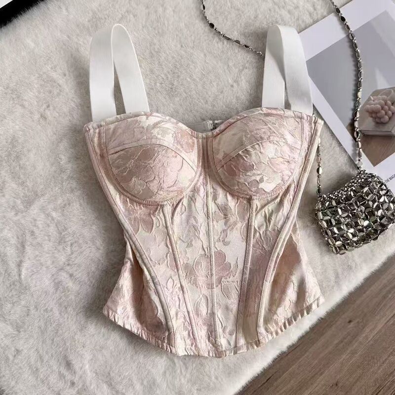 Sweet style slim-fit wide-strap backless camisole top with a high-end feel, suitable for outerwear, court-style waist-cinching plus-size boned corset for women Sweet style slim-fit wide-strap backless camisole top with a high-end feel, suitable for outerwear, court-style waist-cinching plus-size boned corset for women