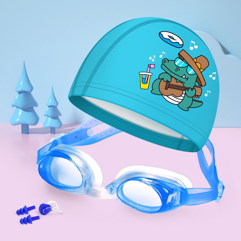 Crocodile, set, waterproof swimming cap, nose clip, earplugs, 4 piece set