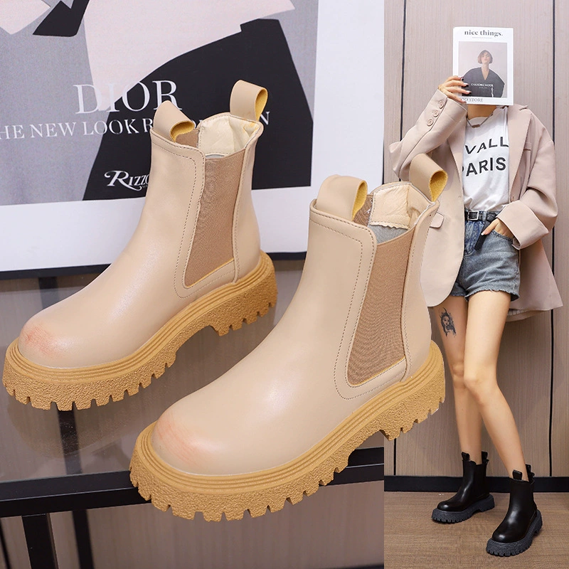 Женские Ботинки Martin в Корейском стиле в стиле ретро на осень и зиму 2023 осенне-зимние ботинки челси кожаные ботинки на толстой подошве британские мотоциклетные ботинки