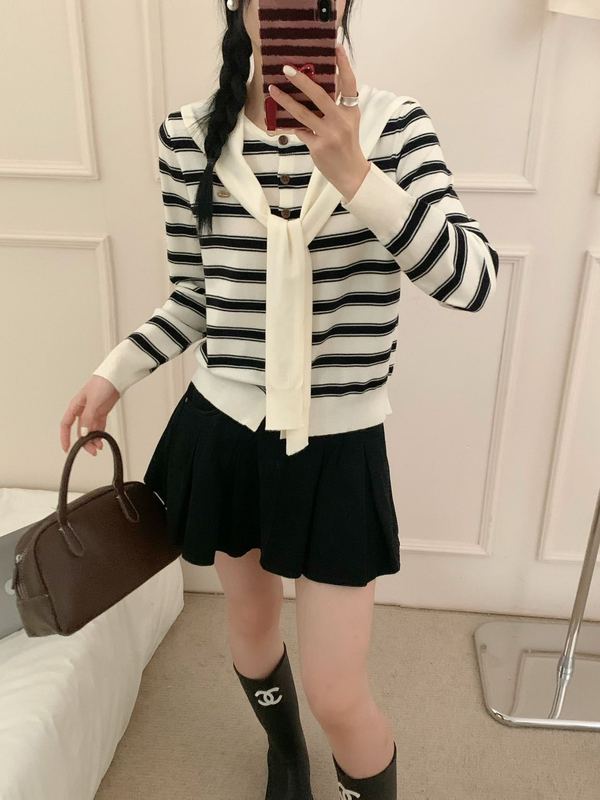 设计感学韩版秋款时髦显瘦细腻带披肩两件套针织撞色条纹长袖开衫|undefined