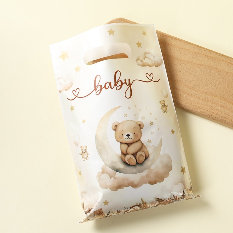 卡通棕色baby小熊手提回礼袋礼品袋珠光袋儿童生日派对塑料糖果袋|undefined
