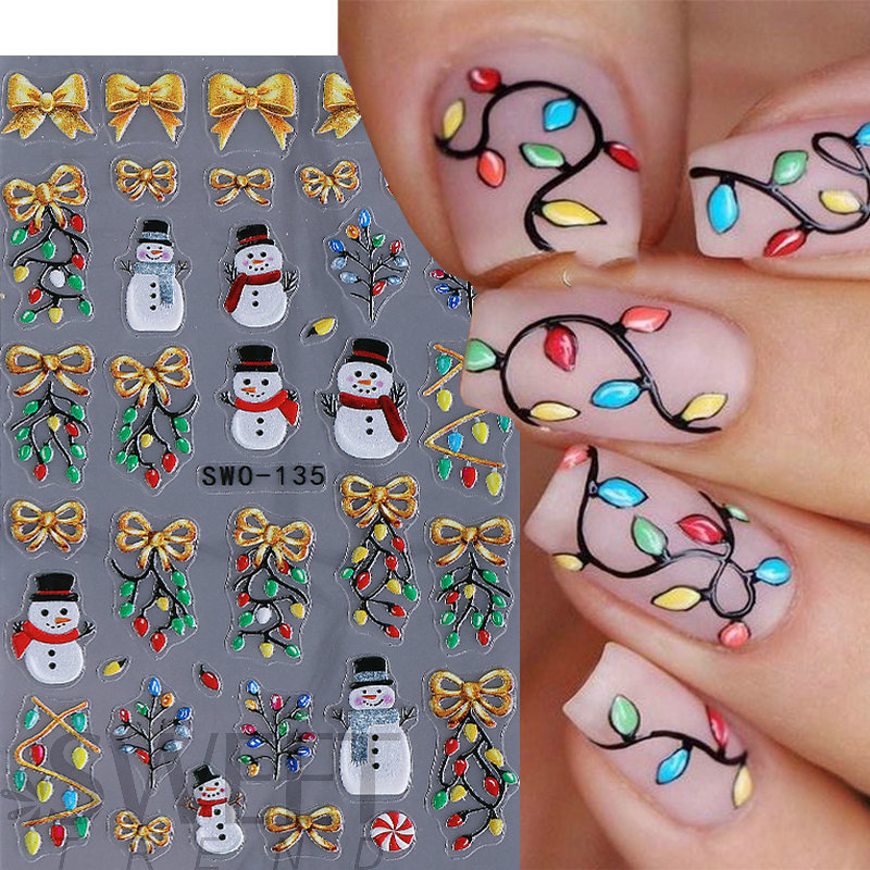 Cross-Border New Christmas Nail Art Stickers 3D Micro-Carved Stereo Dwarf Santa Claus Snowman Reindeer Nail Stickers