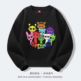 跨境圆领卫衣男女童节奏盒子批发定制印花中大童秋冬长袖加厚上衣