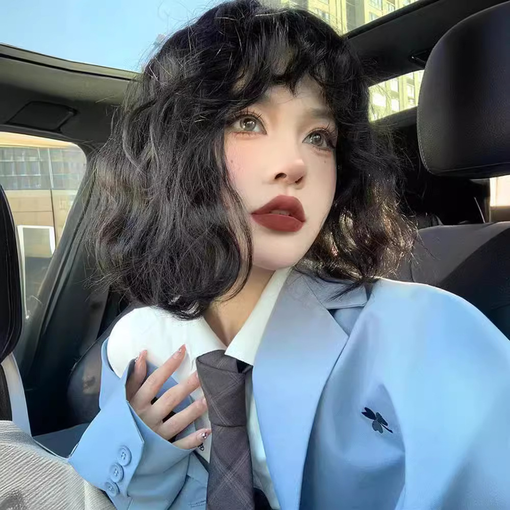 Xingcheng Wig Black Brown Women's Short Hair Age-reducing Short Curly Hair Chen Shuting's Sister-in-law New Lazy Wool Roll Full Head Cover