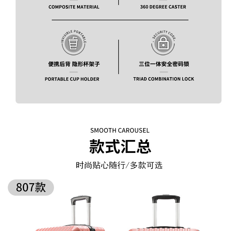拉杆箱行李箱铝框20寸旅行箱万向轮男女学生结实耐用密码箱包24寸详情7