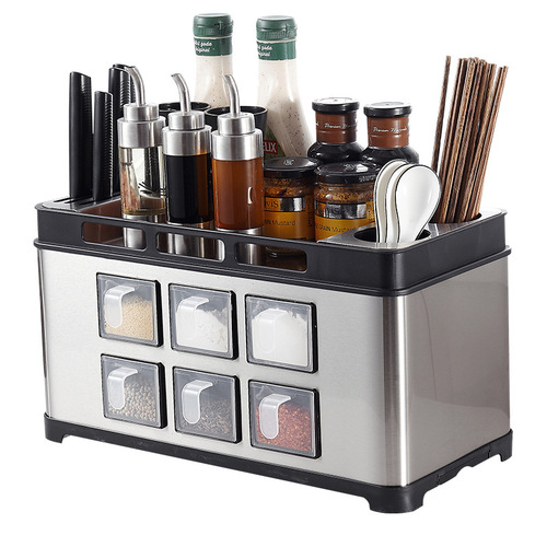 Kitchen condiment storage box stainless steel storage rack condiment jar condiment countertop condiment bottle knife holder