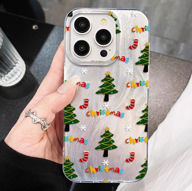 适用苹果17promax欧美羽纱手机壳新年13/12高颜值15pro满屏圣诞树