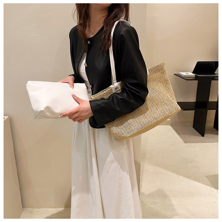 Women's Medium Straw Solid Color Vintage Style Magnetic Buckle Straw Bag display picture 7