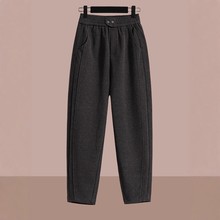 休闲毛呢裤女秋冬加厚保暖宽松遮肉直筒裤高腰垂感镰刀哈伦萝卜裤