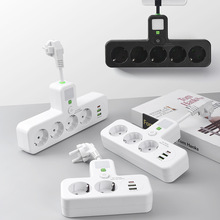 跨境欧式欧标欧规带软线带插头一转三四五多插孔USB转换器插座
