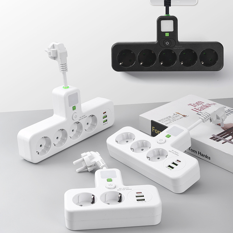 跨境欧式欧标欧规带软线带插头一转三四五多插孔USB转换器插座