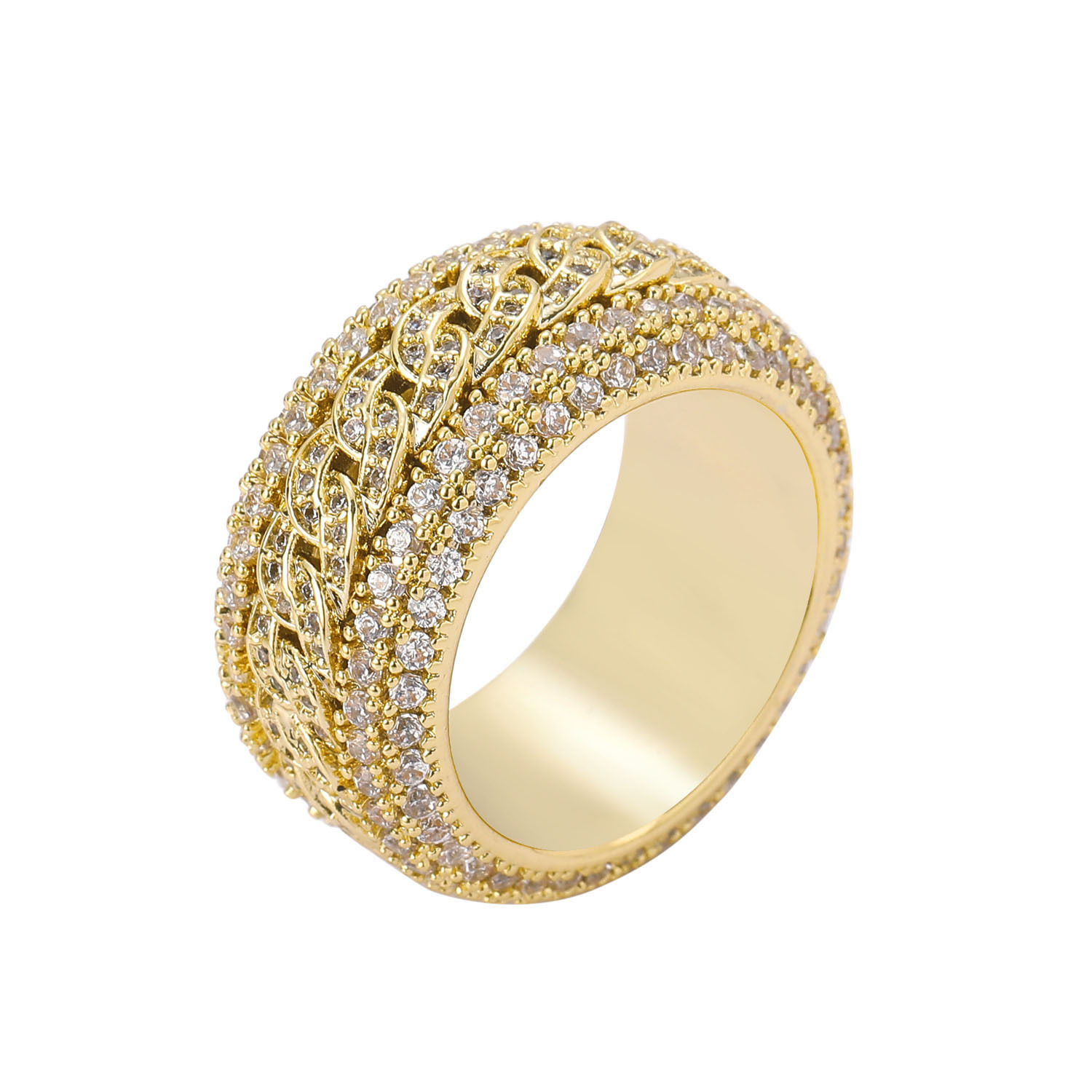 Anillo de Hip-Hop Europeo y Americano para Hombre, Anillo Giratorio Cubano con Microincrustaciones de Circonio, Anillo Moderno para Hombre Chapado en Oro Real