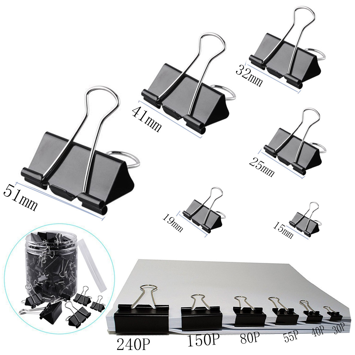 Juego de combinación de venta caliente transfronteriza Papelería Clip de cola larga de color Clip de cola de milano negro Clip de boleto de encuadernación de metal Clip de papel de prueba