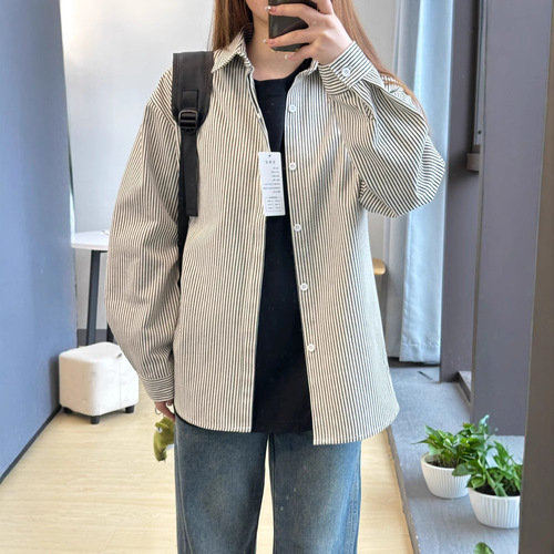 Vintage Striped Long-Sleeve Shirt for Men, Spring and Autumn Season High-Quality Shirt, Unisex Version Casual Loose Cardigan Jacket Trendy